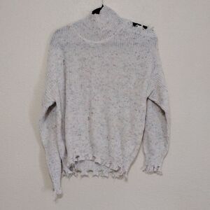 Green and Cream Cowl Neck Sweater with Relaxed Fit